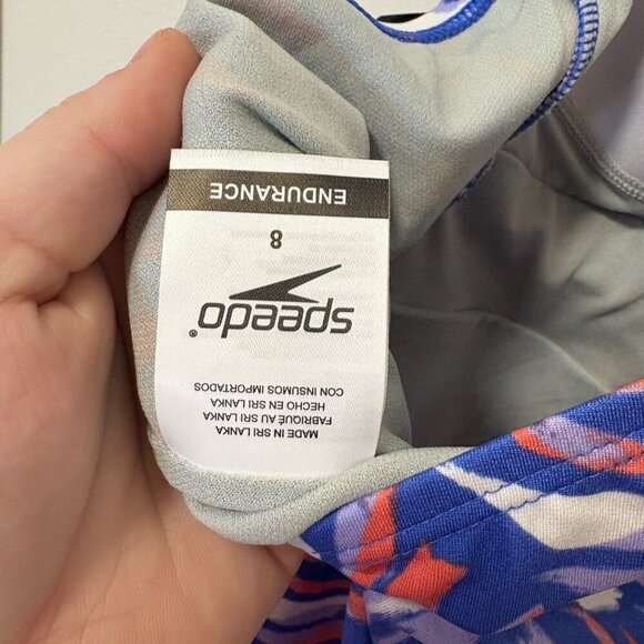 SPEEDO Women's Printed Halter One Piece Swimsuit Size 8 Blue Red Endurance NWT - Picture 11 of 12